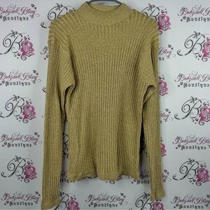 Westbound long sleeve sparkly glitter Elegant Ribbed Turtleneck Sweater - Gold